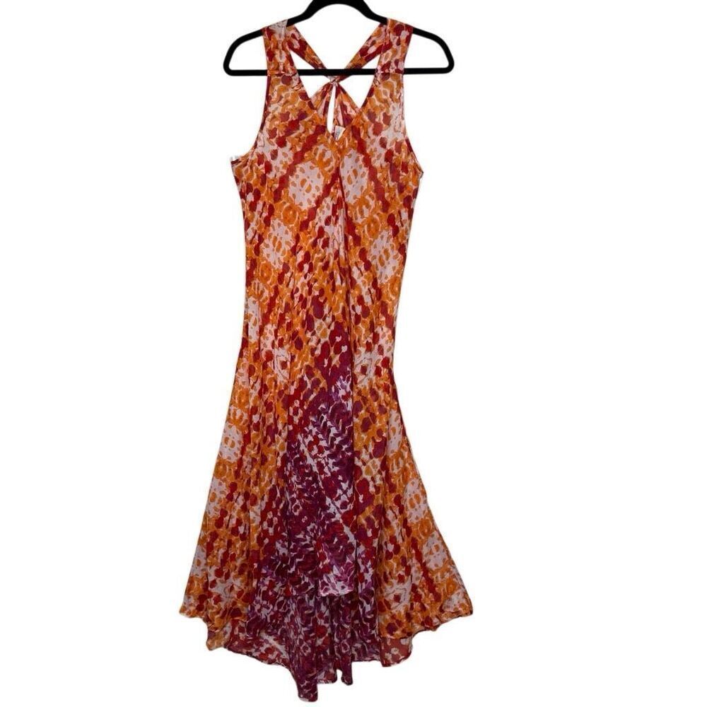Beach X Beach Lunch Lounge Orange and Red Batik Print Midi Dress/Cover Sz M